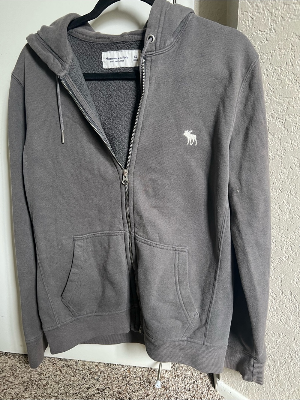 Abercrombie & Fitch Charcoal Gray Full-Zip Hoodie with Moose Logo